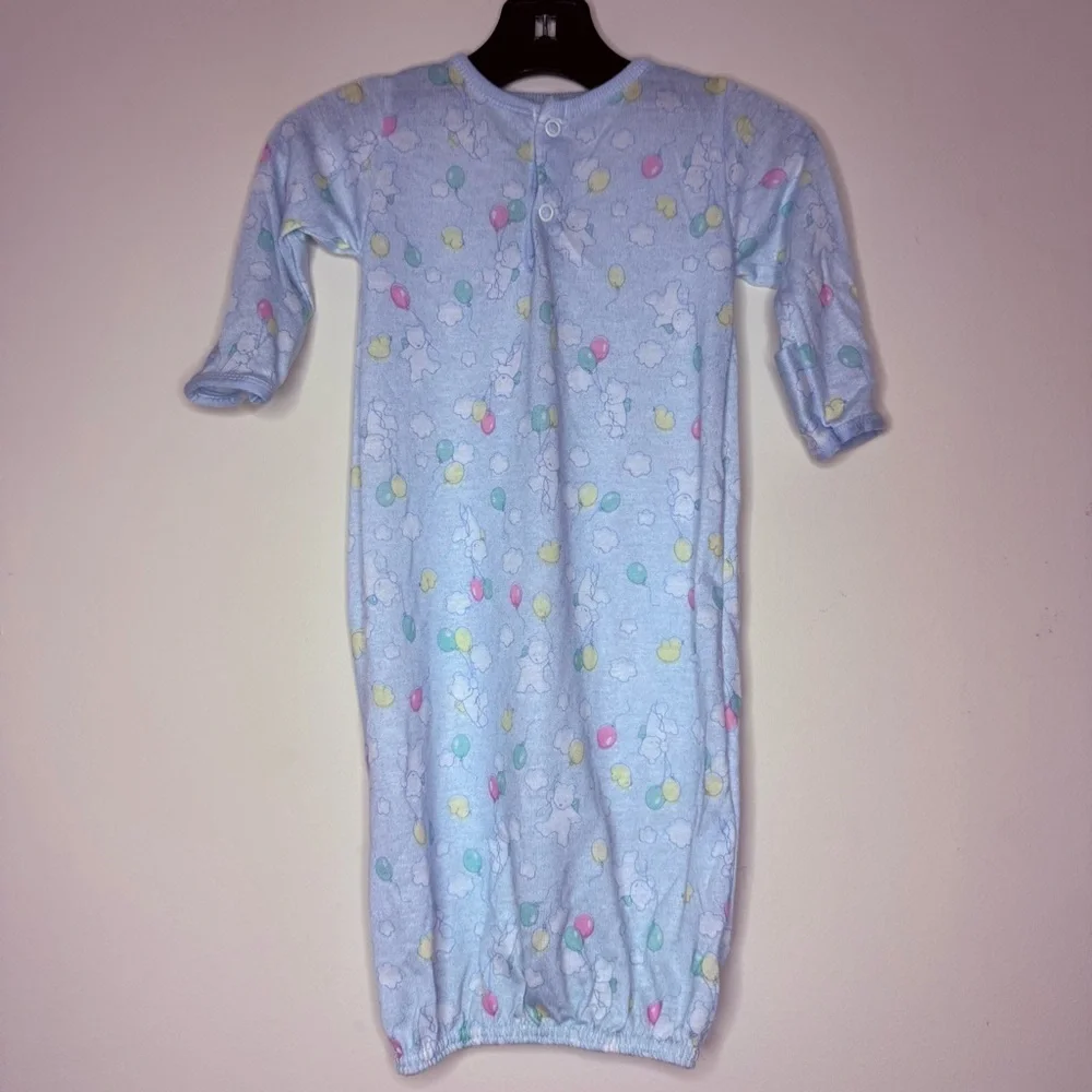 VTG BRIGHT FUTURE Pastel Clouds Balloons and Teddy Bears Print Sleeper Gown